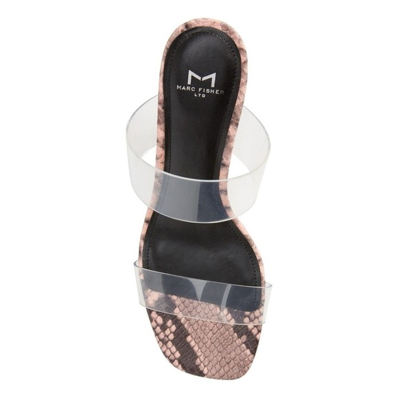 New Marc Fisher Pink Snakeskin Kitten Heel Clear Strap Open Toe Sandals 9.5M - Picture 3 of 11